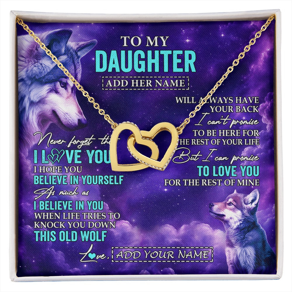 Interlocking Hearts Necklace 18K Yellow Gold Finish | 1 | Personalized To My Daughter Necklace From Mom Dad Wolf Never Forget I Love You Daughter Birthday Gifts Graduation Christmas Custom Gift Box Message Card Shirt & Hoodie | https://siriusteestore.