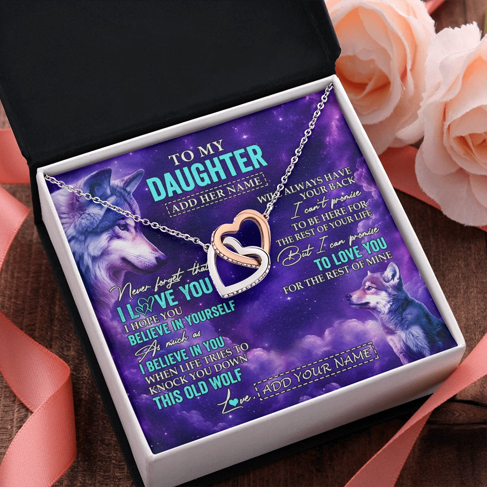 Interlocking Hearts Necklace Stainless Steel & Rose Gold Finish | 2 | Personalized To My Daughter Necklace From Mom Dad Wolf Never Forget I Love You Daughter Birthday Gifts Graduation Christmas Custom Gift Box Message Card Shirt & Hoodie | https://siriusteestore.