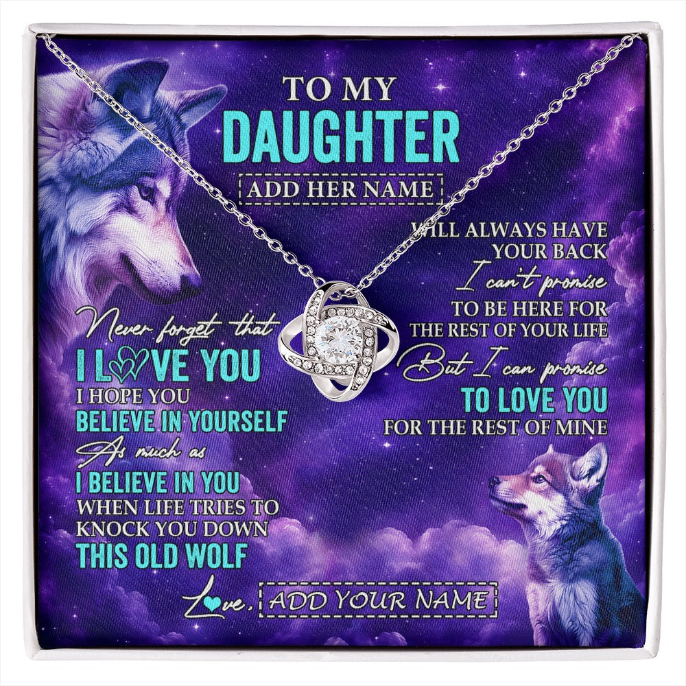 Love Knot Necklace 14K White Gold Finish | 1 | Personalized To My Daughter Necklace From Mom Dad Wolf Never Forget I Love You Daughter Birthday Gifts Graduation Christmas Custom Gift Box Message Card Shirt & Hoodie | https://siriusteestore.