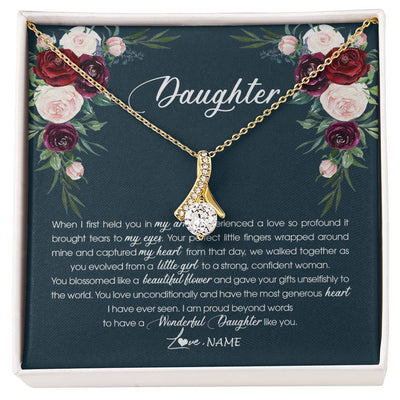 Alluring Beauty Necklace 18K Yellow Gold Finish | 1 | Personalized To My Daughter Necklace From Mom Dad Wonderful Daughter Like You Daughter Birthday Graduation Christmas Jewelry Customized Gift Box Message Card | siriusteestore