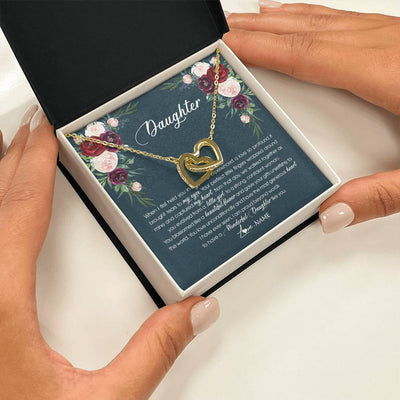 Interlocking Hearts Necklace 18K Yellow Gold Finish | 2 | Personalized To My Daughter Necklace From Mom Dad Wonderful Daughter Like You Daughter Birthday Graduation Christmas Jewelry Customized Gift Box Message Card | siriusteestore