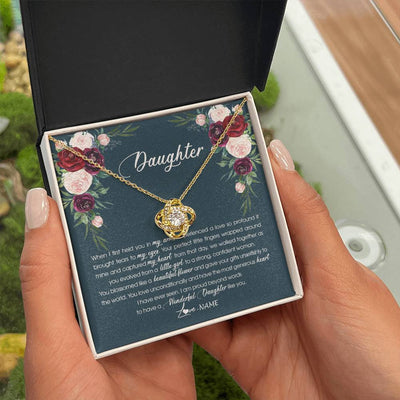 Love Knot Necklace 18K Yellow Gold Finish | 2 | Personalized To My Daughter Necklace From Mom Dad Wonderful Daughter Like You Daughter Birthday Graduation Christmas Jewelry Customized Gift Box Message Card | siriusteestore