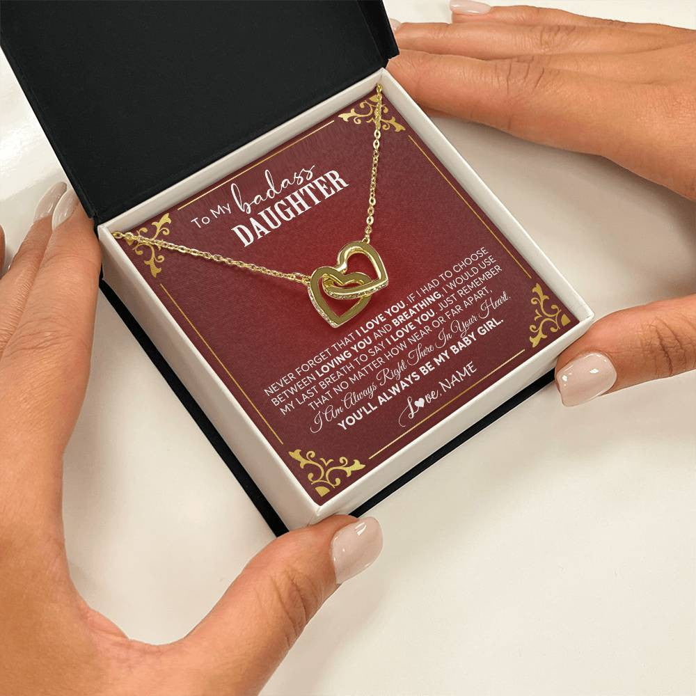 Interlocking Hearts Necklace 18K Yellow Gold Finish | 2 | Personalized To My Daughter Necklace From Mom Dad You'Ll Always Be My Baby Girl Daughter Birthday Graduation Christmas Customized Gift Box Message Card | siriusteestore