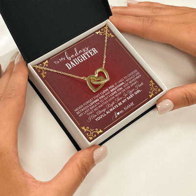 Interlocking Hearts Necklace 18K Yellow Gold Finish | 2 | Personalized To My Daughter Necklace From Mom Dad You'Ll Always Be My Baby Girl Daughter Birthday Graduation Christmas Customized Gift Box Message Card | siriusteestore