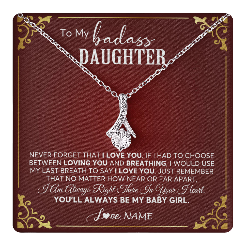 Alluring Beauty Necklace 14K White Gold Finish | 1 | Personalized To My Daughter Necklace From Mom Dad You'll Always Be My Daughter Birthday Graduation Christmas Customized Gift Box Message Card | siriusteestore