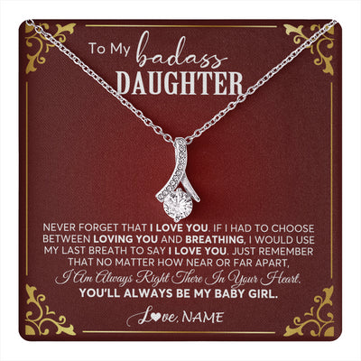 Alluring Beauty Necklace 14K White Gold Finish | 1 | Personalized To My Daughter Necklace From Mom Dad You'll Always Be My Daughter Birthday Graduation Christmas Customized Gift Box Message Card | siriusteestore