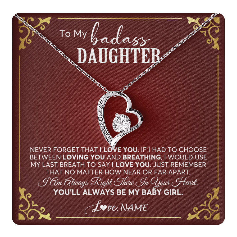 Forever Love Necklace 14K White Gold Finish | 1 | Personalized To My Daughter Necklace From Mom Dad You'll Always Be My Daughter Birthday Graduation Christmas Customized Gift Box Message Card | siriusteestore