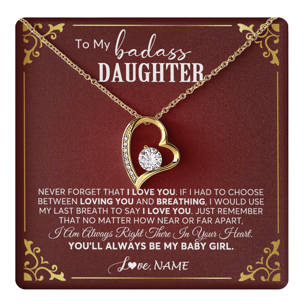 Forever Love Necklace 18K Yellow Gold Finish | 1 | Personalized To My Daughter Necklace From Mom Dad You'll Always Be My Daughter Birthday Graduation Christmas Customized Gift Box Message Card | siriusteestore