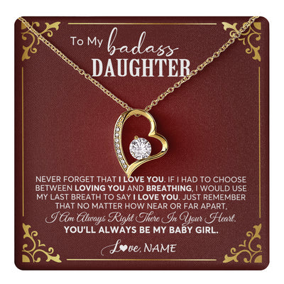 Forever Love Necklace 18K Yellow Gold Finish | 1 | Personalized To My Daughter Necklace From Mom Dad You'll Always Be My Daughter Birthday Graduation Christmas Customized Gift Box Message Card | siriusteestore