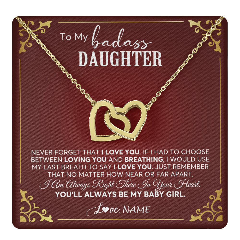 Interlocking Hearts Necklace 18K Yellow Gold Finish | 1 | Personalized To My Daughter Necklace From Mom Dad You'll Always Be My Daughter Birthday Graduation Christmas Customized Gift Box Message Card | siriusteestore