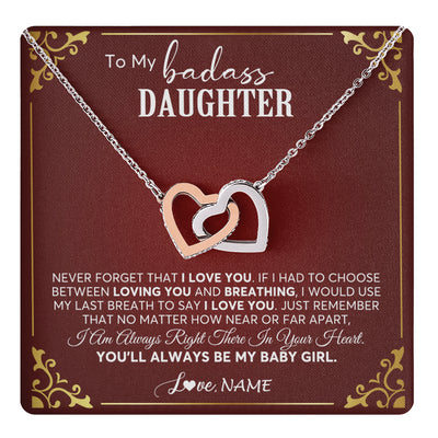 Interlocking Hearts Necklace Stainless Steel & Rose Gold Finish | 1 | Personalized To My Daughter Necklace From Mom Dad You'll Always Be My Daughter Birthday Graduation Christmas Customized Gift Box Message Card | siriusteestore