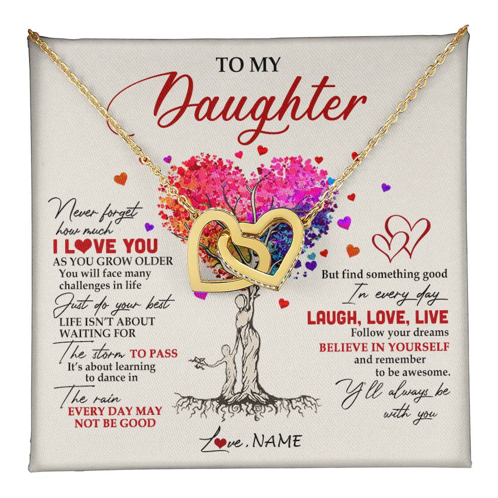 Interlocking Hearts Necklace 18K Yellow Gold Finish | 1 | Personalized To My Daughter Necklace From Mom Mother Colorful Tree Never Forget I Love You Daughter Birthday Christmas Customized Gift Box Message Card | siriusteestore