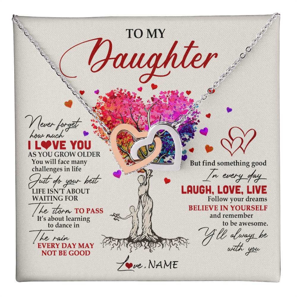 Interlocking Hearts Necklace Stainless Steel & Rose Gold Finish | 1 | Personalized To My Daughter Necklace From Mom Mother Colorful Tree Never Forget I Love You Daughter Birthday Christmas Customized Gift Box Message Card | siriusteestore