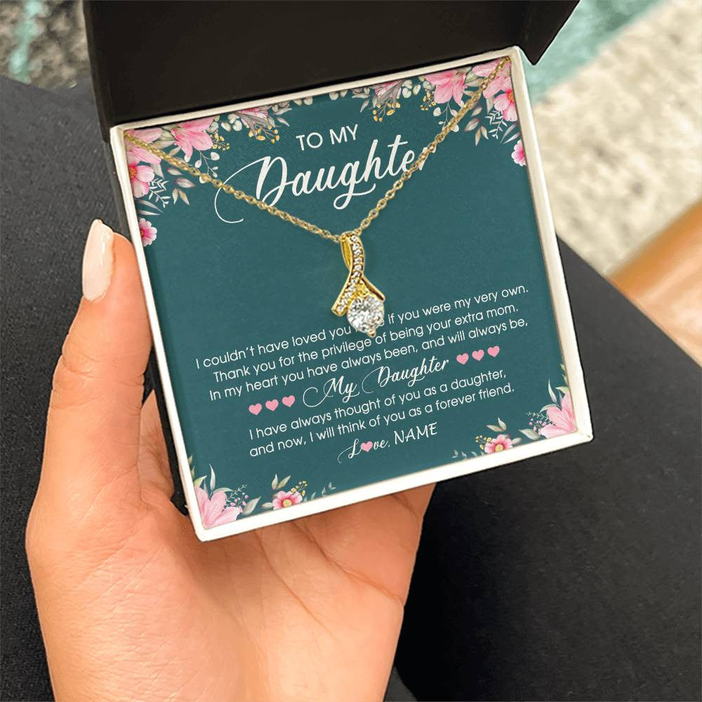 Alluring Beauty Necklace 18K Yellow Gold Finish | Personalized To My Daughter Necklace From Mom Mother Flower Will Forever Friend Daughter Birthday Christmas Graduation Customized Gift Box Message Card | siriusteestore