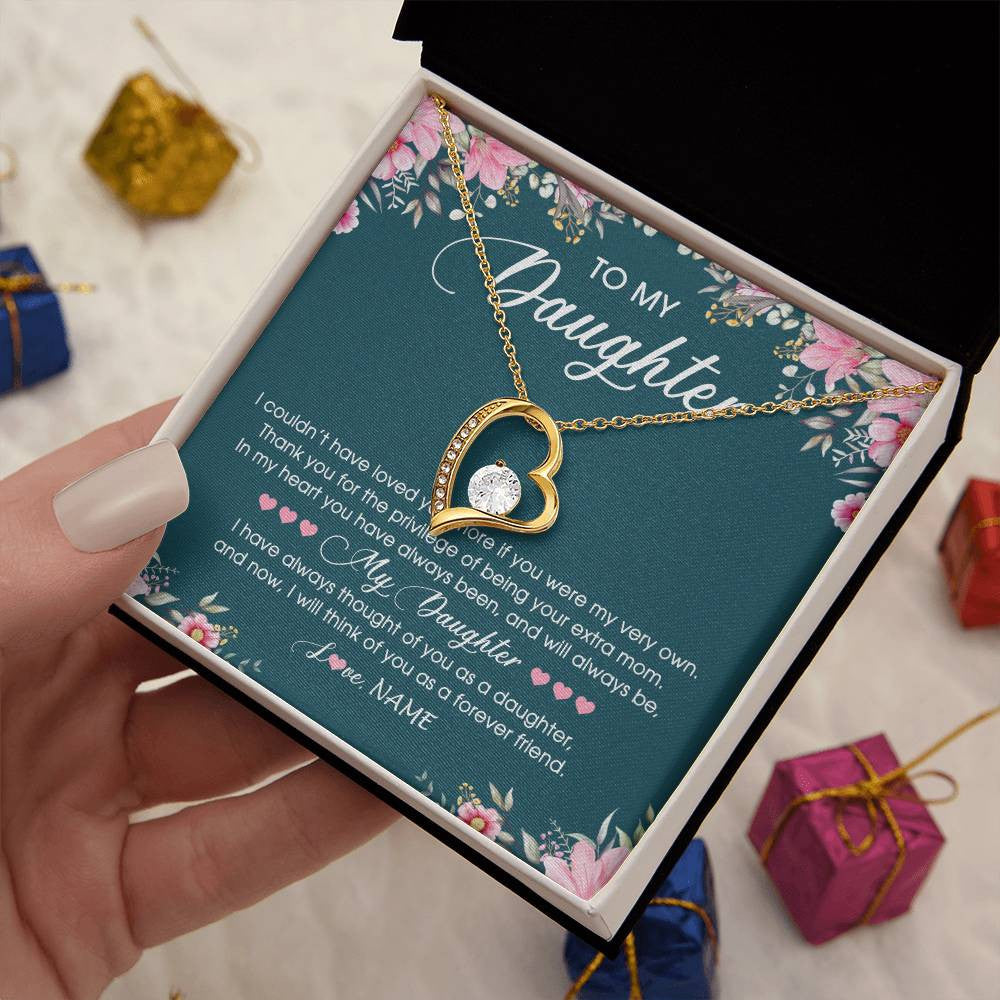 Forever Love Necklace 18K Yellow Gold Finish | Personalized To My Daughter Necklace From Mom Mother Flower Will Forever Friend Daughter Birthday Christmas Graduation Customized Gift Box Message Card | siriusteestore