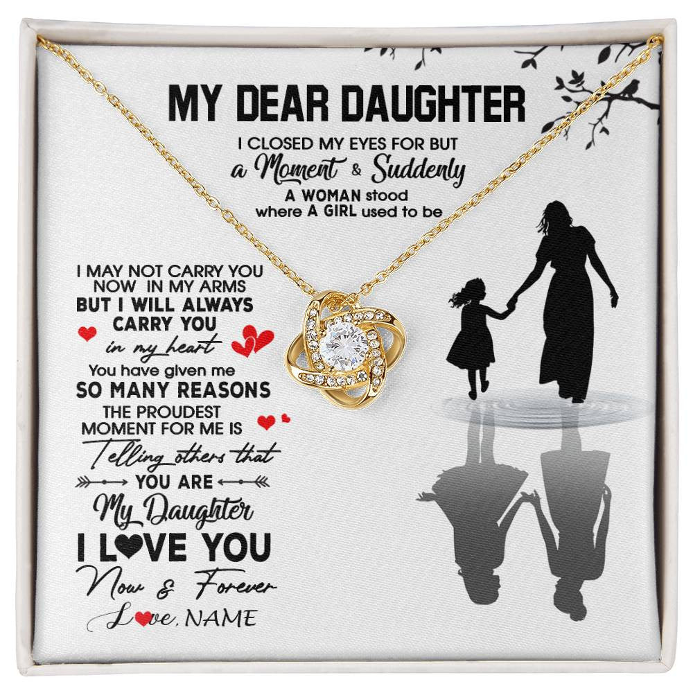 Love Knot Necklace 18K Yellow Gold Finish | 1 | Personalized To My Daughter Necklace From Mom Mother I Love You Letters For Her Daughter Birthday Graduation Christmas Customized Gift Box Message Card | siriusteestore