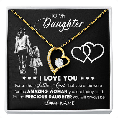 Forever Love Necklace 18K Yellow Gold Finish | 1 | Personalized To My Daughter Necklace From Mom Mother I Love You Little Girl Daughter Birthday Graduation Christmas Jewelry Customized Gift Box Message Card | siriusteestore