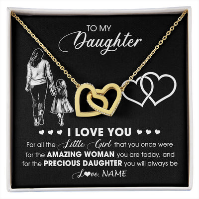 Interlocking Hearts Necklace 18K Yellow Gold Finish | 1 | Personalized To My Daughter Necklace From Mom Mother I Love You Little Girl Daughter Birthday Graduation Christmas Jewelry Customized Gift Box Message Card | siriusteestore