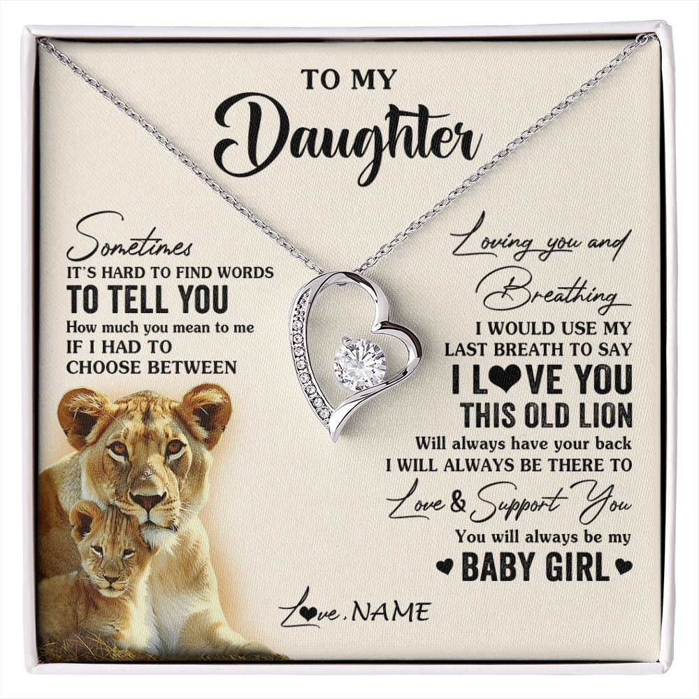 Forever Love Necklace 14K White Gold Finish | 1 | Personalized To My Daughter Necklace From Mom Mother I Love You This Old Lion Daughter Birthday Graduation Christmas Jewelry Customized Gift Box Message Card | siriusteestore