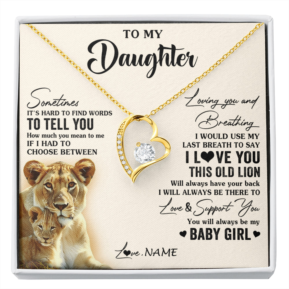 Forever Love Necklace 18K Yellow Gold Finish | 1 | Personalized To My Daughter Necklace From Mom Mother I Love You This Old Lion Daughter Birthday Graduation Christmas Jewelry Customized Gift Box Message Card | siriusteestore