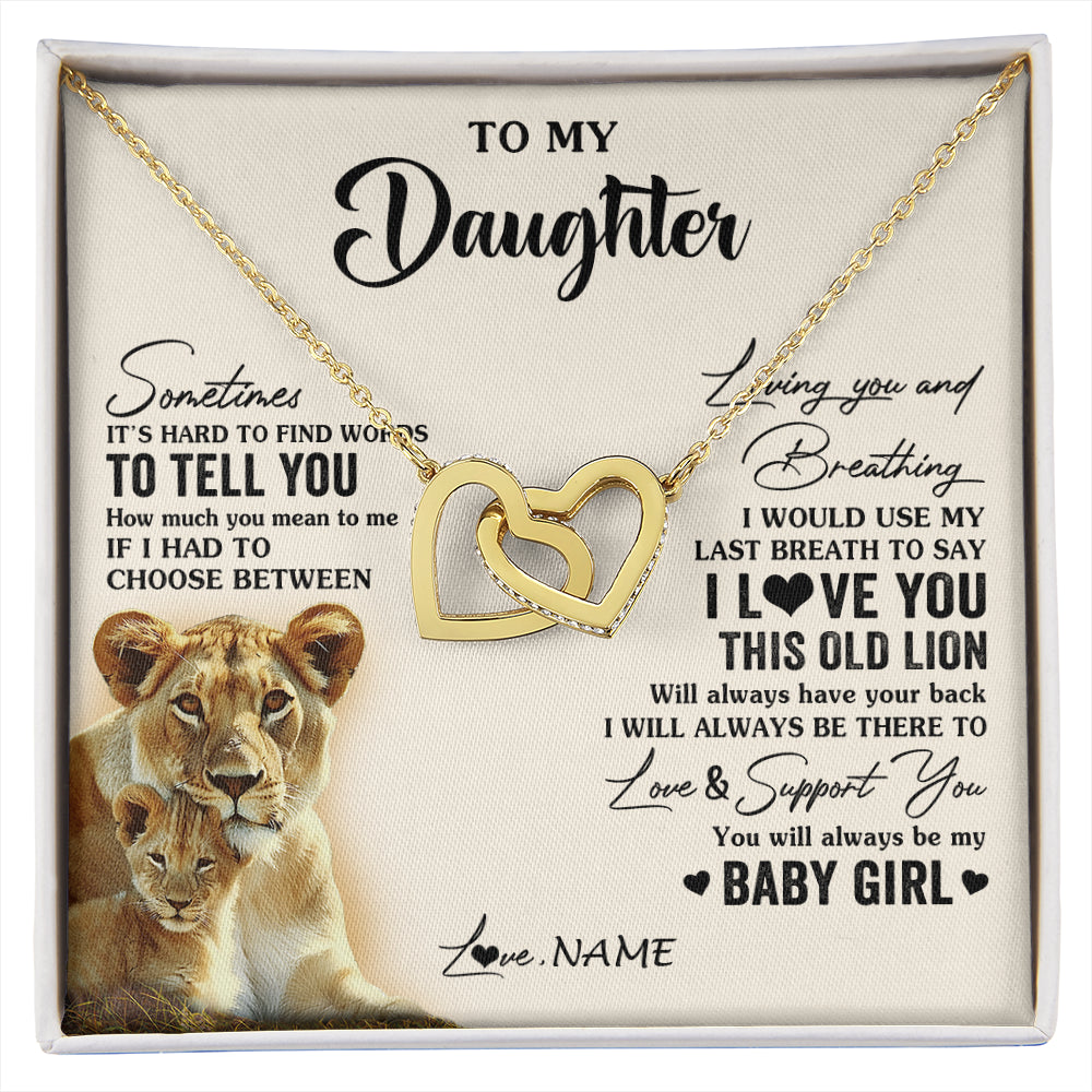 Interlocking Hearts Necklace 18K Yellow Gold Finish | 1 | Personalized To My Daughter Necklace From Mom Mother I Love You This Old Lion Daughter Birthday Graduation Christmas Jewelry Customized Gift Box Message Card | siriusteestore