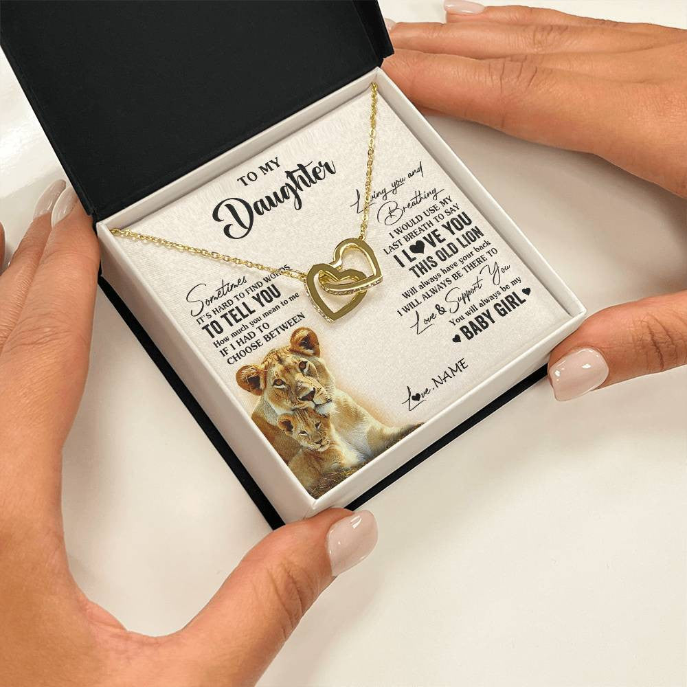 Interlocking Hearts Necklace 18K Yellow Gold Finish | 2 | Personalized To My Daughter Necklace From Mom Mother I Love You This Old Lion Daughter Birthday Graduation Christmas Jewelry Customized Gift Box Message Card | siriusteestore
