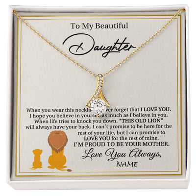 Alluring Beauty Necklace 18K Yellow Gold Finish | 1 | Personalized To My Daughter Necklace From Mom Mother I'M Proud To Be Your Mother Lion Daughter Birthday Graduation Christmas Customized Gift Box Message Card | siriusteestore
