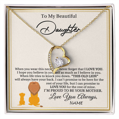 Forever Love Necklace 18K Yellow Gold Finish | 1 | Personalized To My Daughter Necklace From Mom Mother I'M Proud To Be Your Mother Lion Daughter Birthday Graduation Christmas Customized Gift Box Message Card | siriusteestore