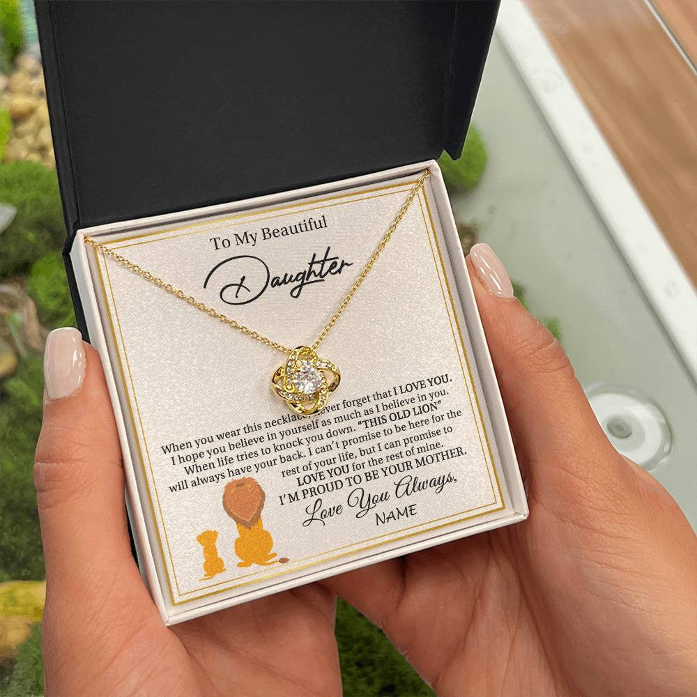 Love Knot Necklace 18K Yellow Gold Finish | 2 | Personalized To My Daughter Necklace From Mom Mother I'M Proud To Be Your Mother Lion Daughter Birthday Graduation Christmas Customized Gift Box Message Card | siriusteestore
