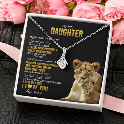 Alluring Beauty Necklace 14K White Gold Finish | 2 | Personalized To My Daughter Necklace From Mom Mother Lion My Only Wish For You Daughter Birthday Graduation Christmas Customized Gift Box Message Card | siriusteestore