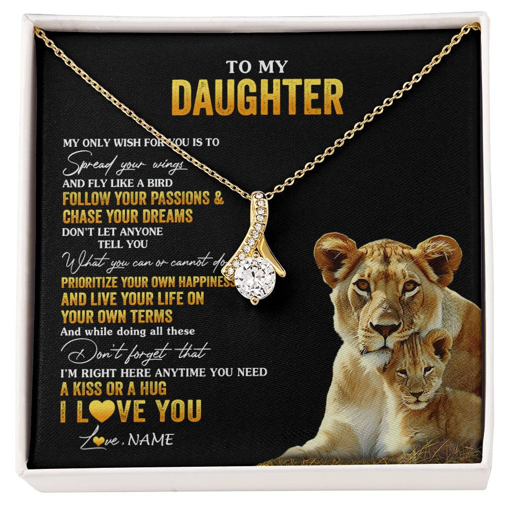 Alluring Beauty Necklace 18K Yellow Gold Finish | 1 | Personalized To My Daughter Necklace From Mom Mother Lion My Only Wish For You Daughter Birthday Graduation Christmas Customized Gift Box Message Card | siriusteestore