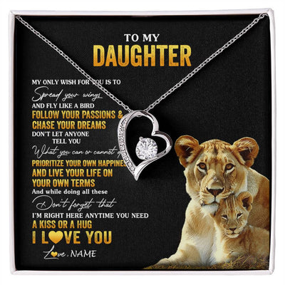 Forever Love Necklace 14K White Gold Finish | 1 | Personalized To My Daughter Necklace From Mom Mother Lion My Only Wish For You Daughter Birthday Graduation Christmas Customized Gift Box Message Card | siriusteestore