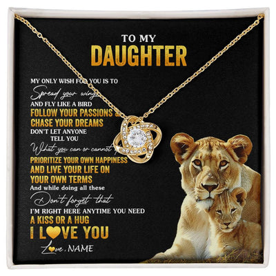 Love Knot Necklace 18K Yellow Gold Finish | 1 | Personalized To My Daughter Necklace From Mom Mother Lion My Only Wish For You Daughter Birthday Graduation Christmas Customized Gift Box Message Card | siriusteestore