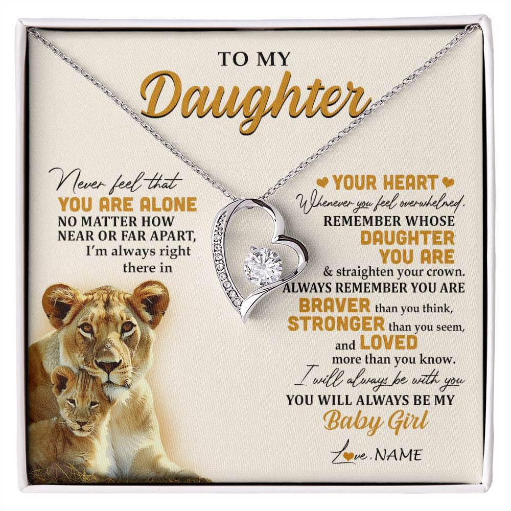 Forever Love Necklace 14K White Gold Finish | 1 | Personalized To My Daughter Necklace From Mom Mother Lion Never Feel That You Are Alone Great Daughter Birthday Christmas Customized Gift Box Message Card | siriusteestore
