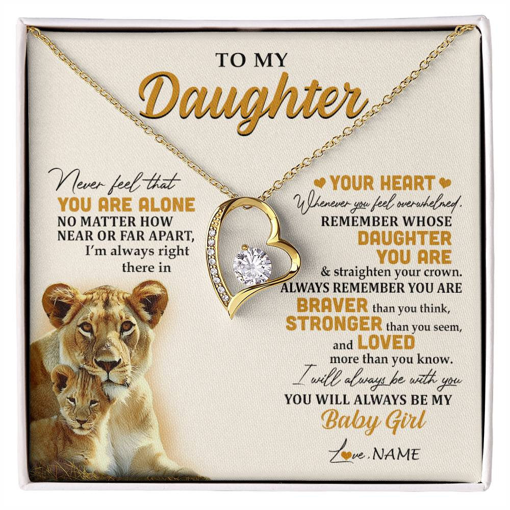 Forever Love Necklace 18K Yellow Gold Finish | 1 | Personalized To My Daughter Necklace From Mom Mother Lion Never Feel That You Are Alone Great Daughter Birthday Christmas Customized Gift Box Message Card | siriusteestore
