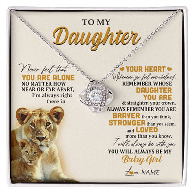 Love Knot Necklace 14K White Gold Finish | 1 | Personalized To My Daughter Necklace From Mom Mother Lion Never Feel That You Are Alone Great Daughter Birthday Christmas Customized Gift Box Message Card | siriusteestore