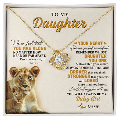 Love Knot Necklace 18K Yellow Gold Finish | 1 | Personalized To My Daughter Necklace From Mom Mother Lion Never Feel That You Are Alone Great Daughter Birthday Christmas Customized Gift Box Message Card | siriusteestore