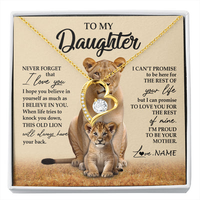 Forever Love Necklace 18K Yellow Gold Finish | 1 | Personalized To My Daughter Necklace From Mom Mother Lion Never Forget That I Love You Daughter Jewelry Birthday Graduation Christmas Customized Message Card | siriusteestore