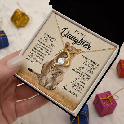 Forever Love Necklace 18K Yellow Gold Finish | 2 | Personalized To My Daughter Necklace From Mom Mother Lion Never Forget That I Love You Daughter Jewelry Birthday Graduation Christmas Customized Message Card | siriusteestore