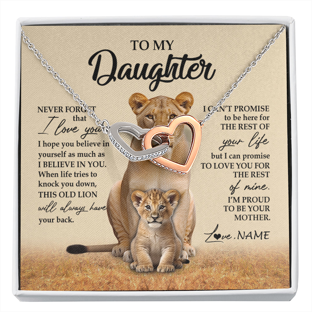 Interlocking Hearts Necklace Stainless Steel & Rose Gold Finish | 1 | Personalized To My Daughter Necklace From Mom Mother Lion Never Forget That I Love You Daughter Jewelry Birthday Graduation Christmas Customized Message Card | siriusteestore