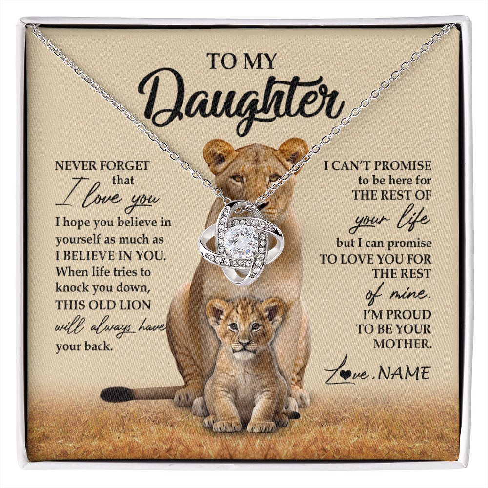 Love Knot Necklace 14K White Gold Finish | 1 | Personalized To My Daughter Necklace From Mom Mother Lion Never Forget That I Love You Daughter Jewelry Birthday Graduation Christmas Customized Message Card | siriusteestore