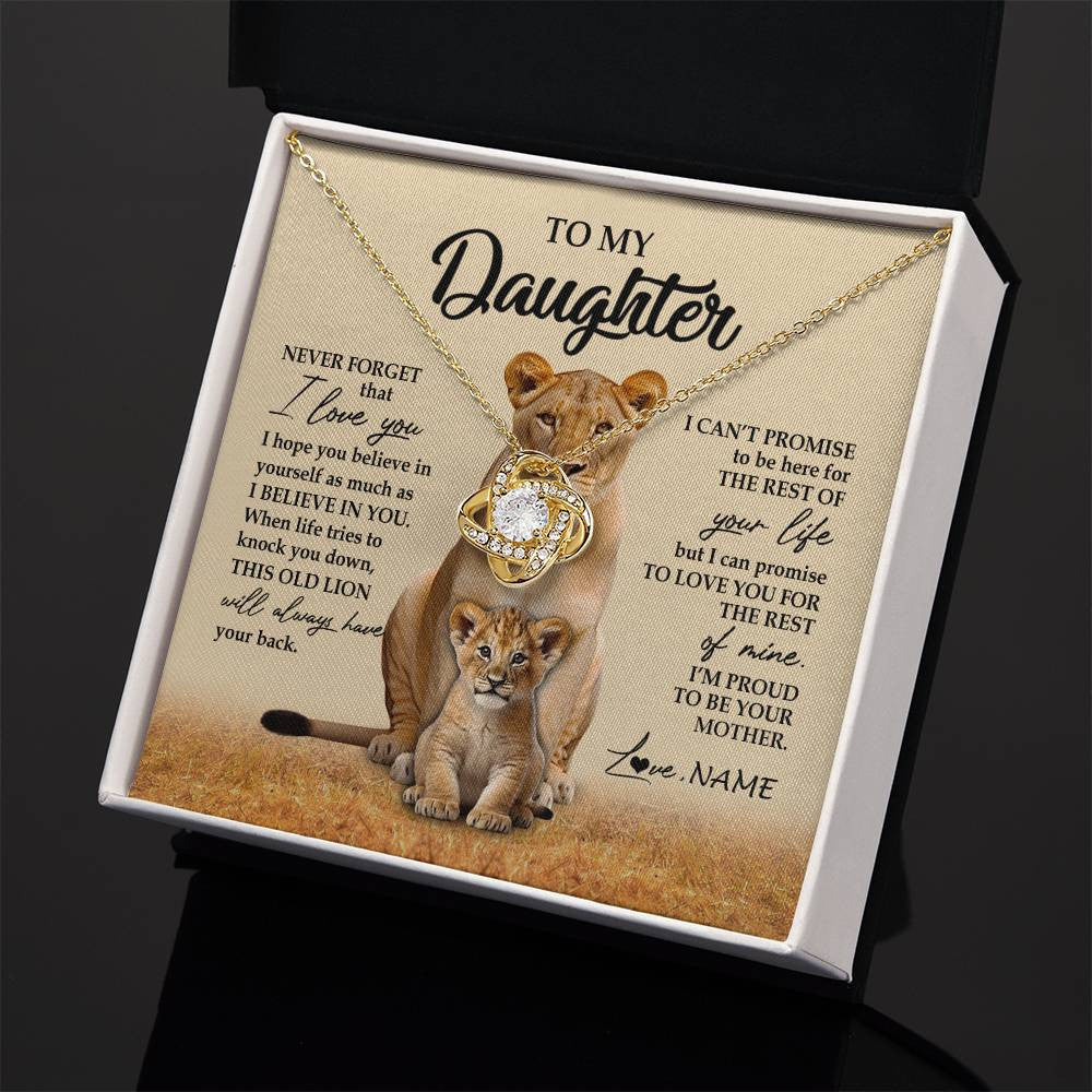 Love Knot Necklace 18K Yellow Gold Finish | 2 | Personalized To My Daughter Necklace From Mom Mother Lion Never Forget That I Love You Daughter Jewelry Birthday Graduation Christmas Customized Message Card | siriusteestore