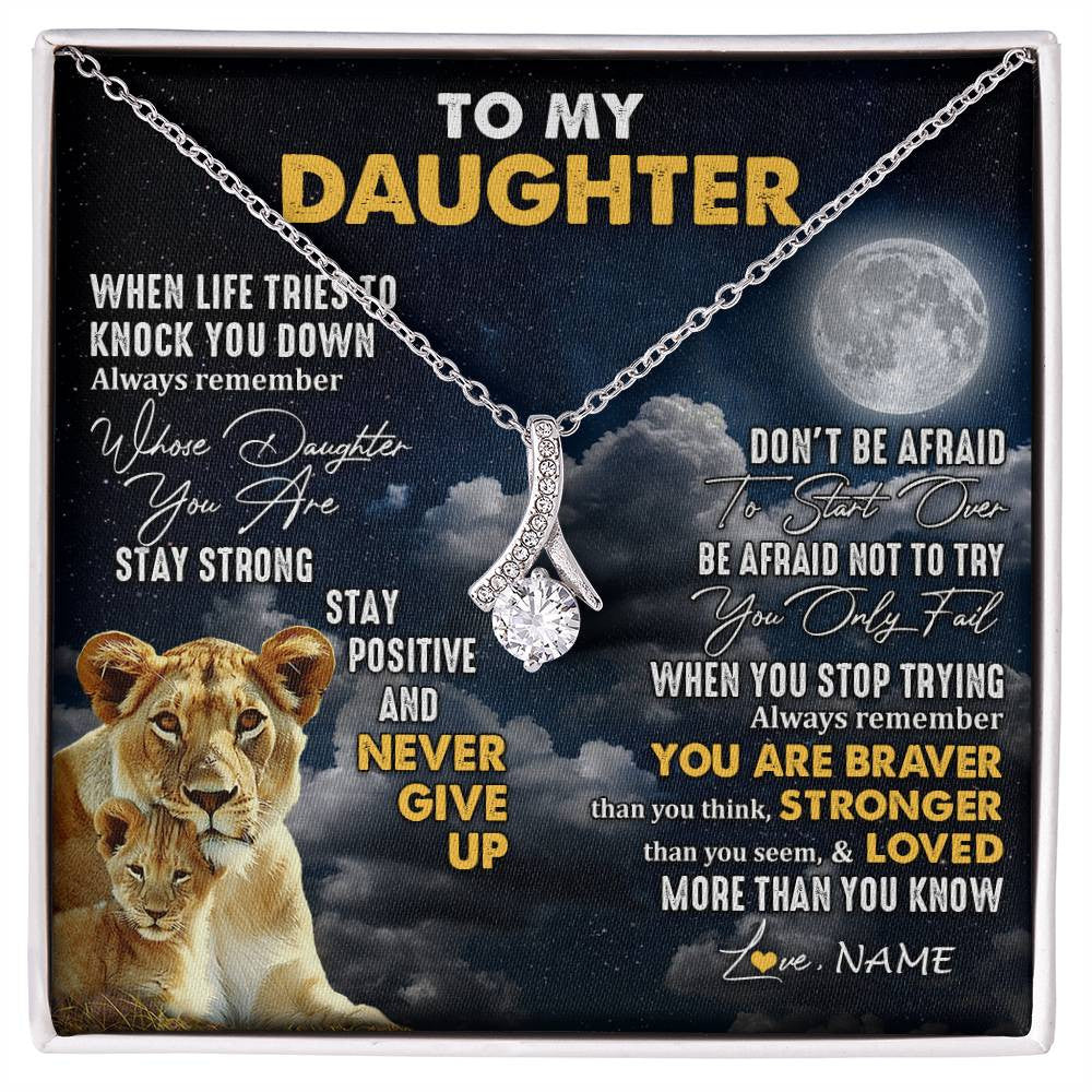 Alluring Beauty Necklace 14K White Gold Finish | 1 | Personalized To My Daughter Necklace From Mom Mother Lion Never Give Up Daughter Birthday Graduation Jewelry Christmas Customized Gift Box Message Card | siriusteestore