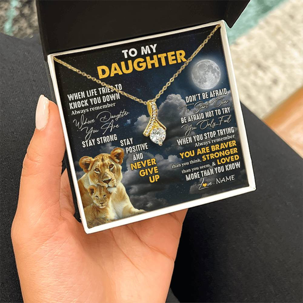 Alluring Beauty Necklace 18K Yellow Gold Finish | 2 | Personalized To My Daughter Necklace From Mom Mother Lion Never Give Up Daughter Birthday Graduation Jewelry Christmas Customized Gift Box Message Card | siriusteestore