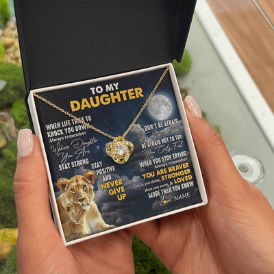 Love Knot Necklace 18K Yellow Gold Finish | 2 | Personalized To My Daughter Necklace From Mom Mother Lion Never Give Up Daughter Birthday Graduation Jewelry Christmas Customized Gift Box Message Card | siriusteestore
