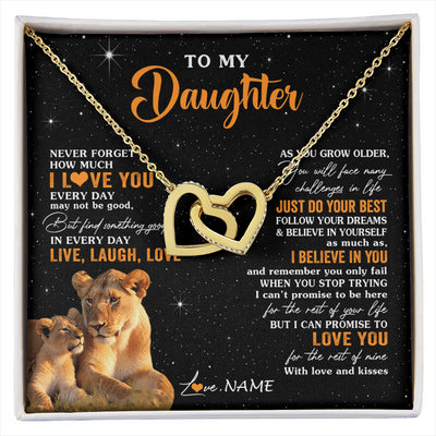 Interlocking Hearts Necklace 18K Yellow Gold Finish | 1 | Personalized To My Daughter Necklace From Mom Mother Live Laugh Love Lion Daughter Birthday Positive Graduation Christmas Customized Gift Box Message Card | siriusteestore