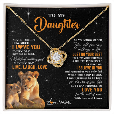 Love Knot Necklace 18K Yellow Gold Finish | 1 | Personalized To My Daughter Necklace From Mom Mother Live Laugh Love Lion Daughter Birthday Positive Graduation Christmas Customized Gift Box Message Card | siriusteestore