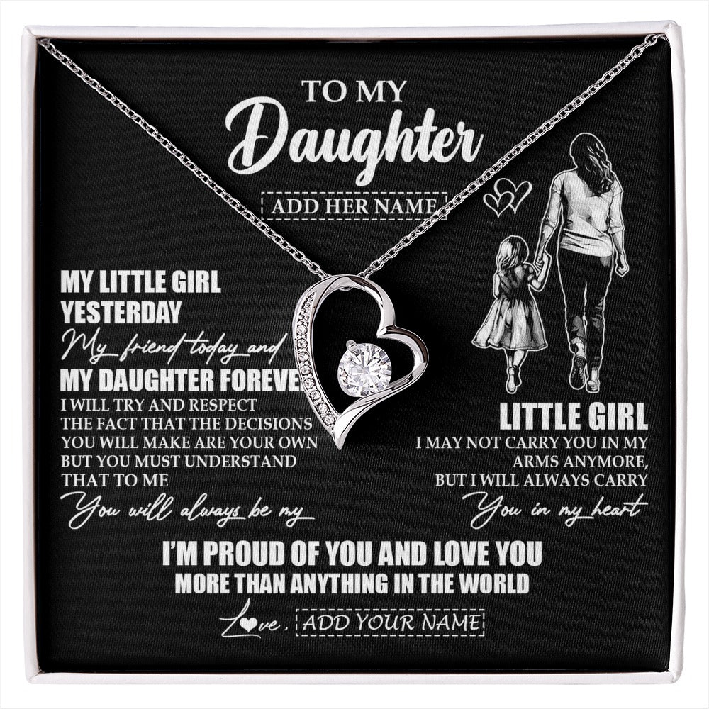 Forever Love Necklace 14K White Gold Finish | 1 | Personalized To My Daughter Necklace From Mom Mother My Girl My Friend Proud And Love Daughter Birthday Graduation Christmas Custom Gift Box Message Card | https://siriusteestore.