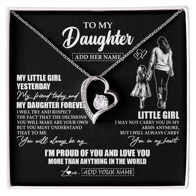 Forever Love Necklace 14K White Gold Finish | 1 | Personalized To My Daughter Necklace From Mom Mother My Girl My Friend Proud And Love Daughter Birthday Graduation Christmas Custom Gift Box Message Card | https://siriusteestore.