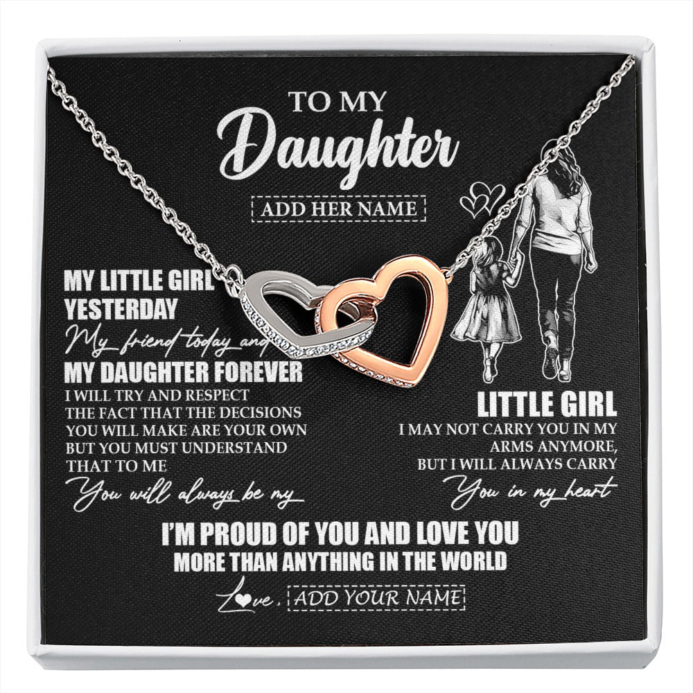 Interlocking Hearts Necklace Stainless Steel & Rose Gold Finish | 1 | Personalized To My Daughter Necklace From Mom Mother My Girl My Friend Proud And Love Daughter Birthday Graduation Christmas Custom Gift Box Message Card | https://siriusteestore.